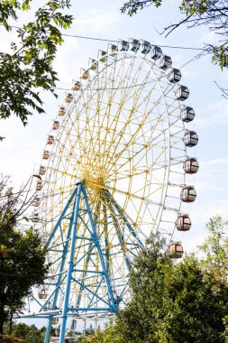 Yeşil bölgede Lunaparktaki dönme dolap