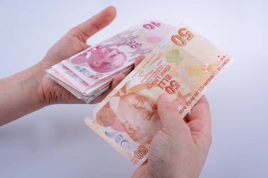 Turksh Lirası banknot elinde tutan el