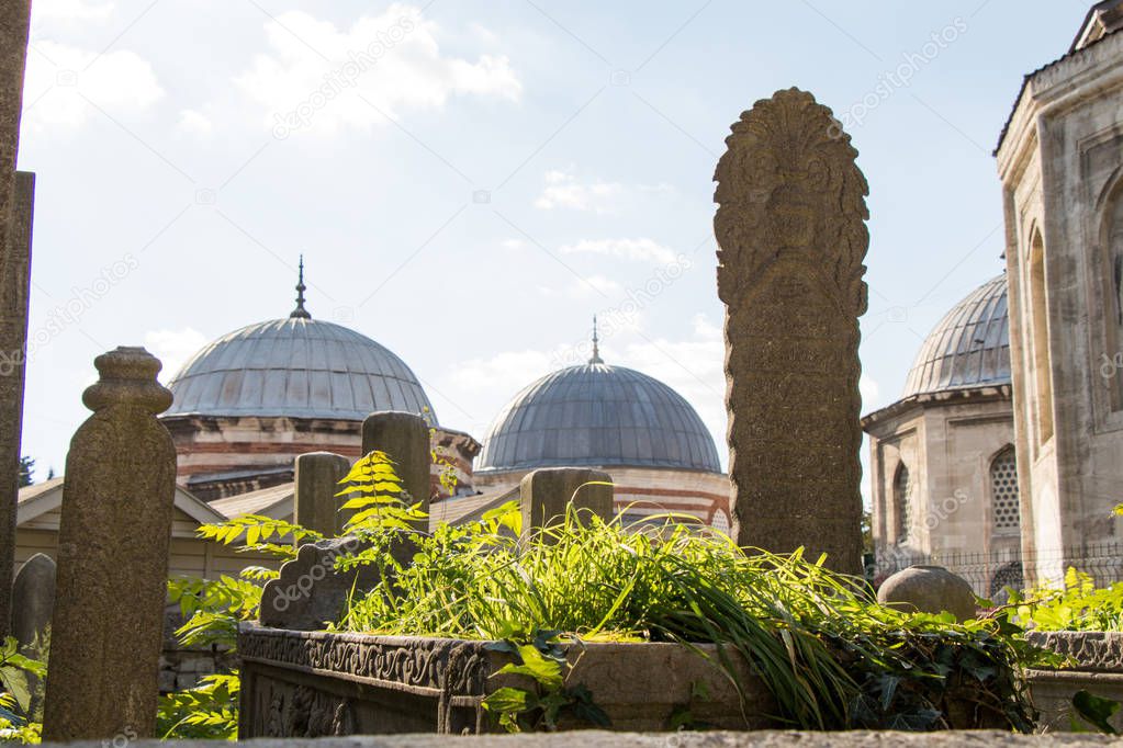 Art in stone of Ottoman tomb in cemetery