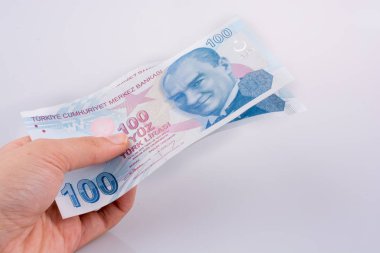 100 Turksh Lirası banknot elinde tutan el