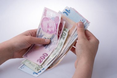 Turksh Lirası banknot elinde tutan el