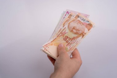 Turksh Lirası banknot elinde tutan el