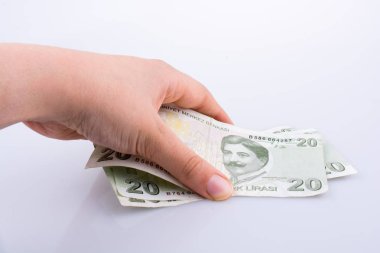 20 Turksh Lirası banknot elinde tutan el