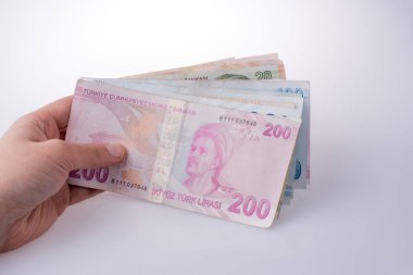 Turksh Lirası banknot elinde tutan el