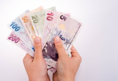 Turksh Lirası banknot elinde tutan el