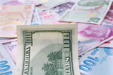 Amerikan Doları banknot ve Turksh Lirası banknot yan yana