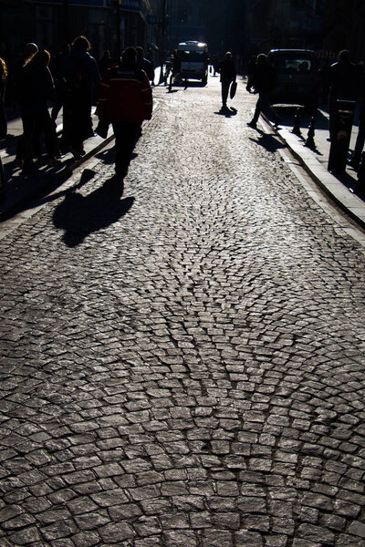 Texture background of a cobblestone paved street