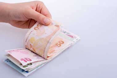 Turksh Lirası banknot elinde tutan el