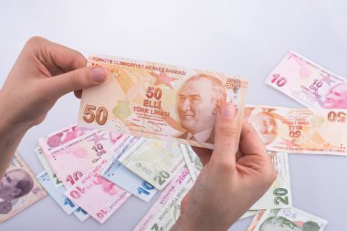 Turksh Lirası banknot elinde tutan el
