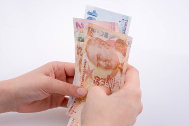 Turksh Lirası banknot elinde tutan el