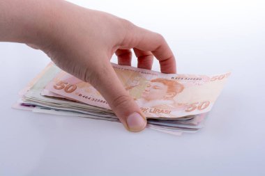 Turksh Lirası banknot elinde tutan el
