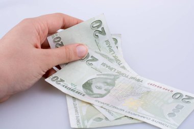 20 Turksh Lirası banknot elinde tutan el