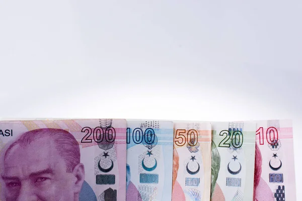 Turksh 里拉纸币的各种颜色、 图案和价值 — 图库照片