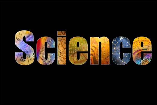 Slovo věda tvoří barevné věda pozadí témat — Stock fotografie