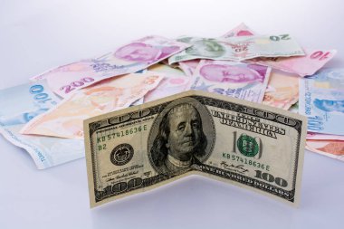 Amerikan Doları banknot ve Turksh Lirası banknot yan yana