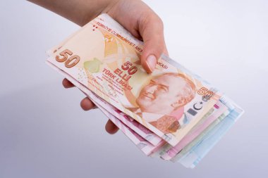 Turksh Lirası banknot elinde tutan el
