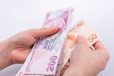 Turksh Lirası banknot elinde tutan el
