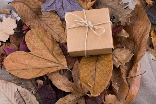 Confezione regalo di colore marrone e foglia tagliata a forma di cuore — Foto Stock