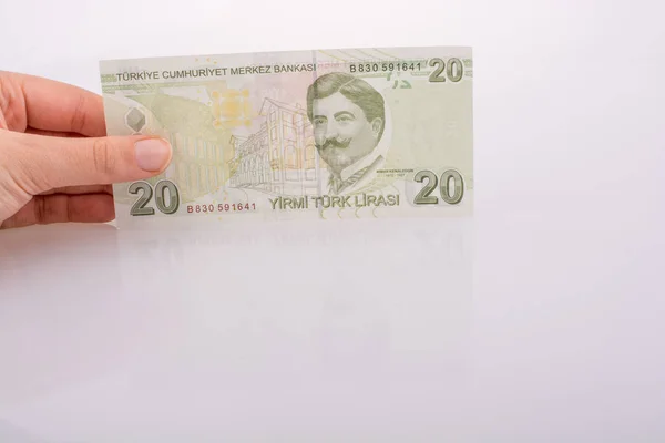 Billete de mano Turksh Lira en mano —  Fotos de Stock