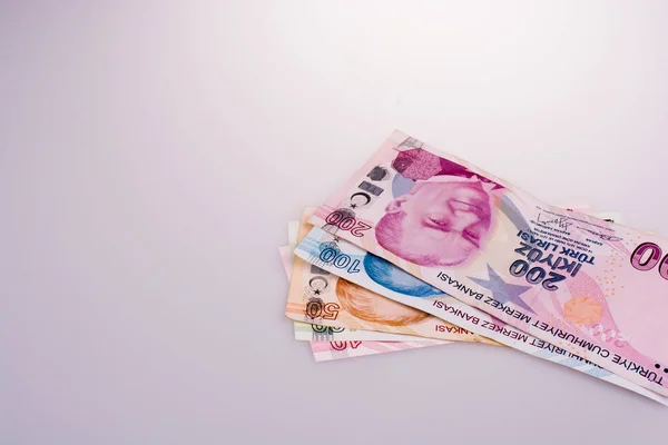 Turksh Lira sedlar av olika färg, mönster och värde — Stockfoto