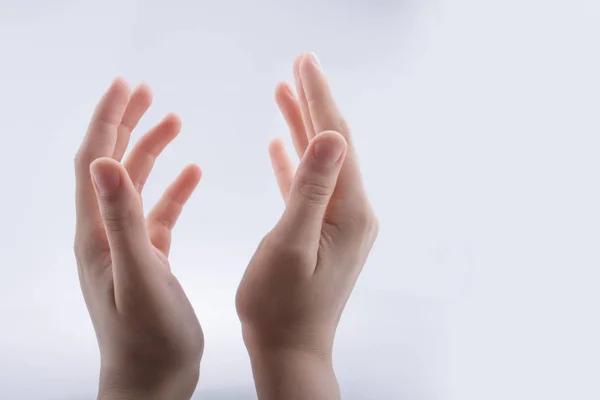 Handhaltende Geste auf weißem Hintergrund — Stockfoto