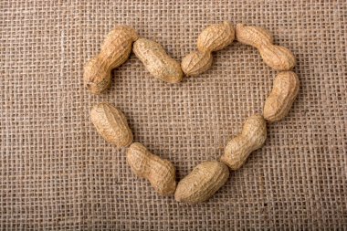 Fıstık tuval üzerine bir kalp şeklindebir 