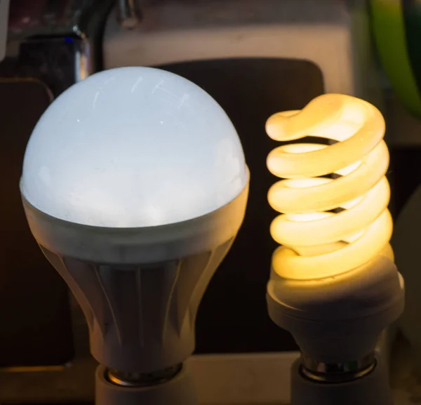close-up of lit light bulbs
