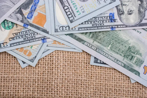 Sedeln av Us dollar på ett linne duk — Stockfoto