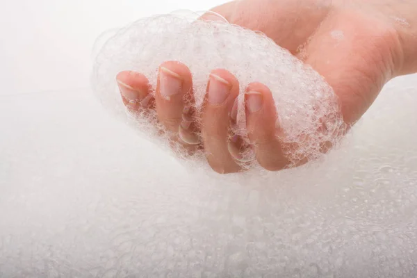 Child washing hands  in foam — Stock Photo, Image