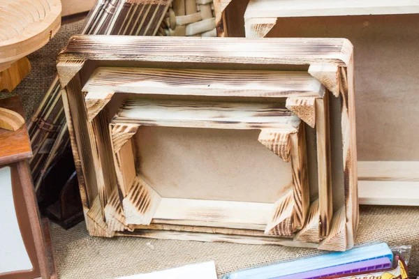 Wooden crate boxes for sale in a market place