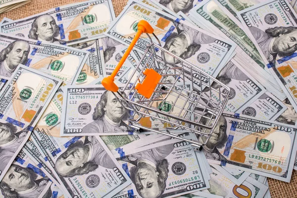 Le bloc-notes placé est placé sur les billets en dollars américains — Photo