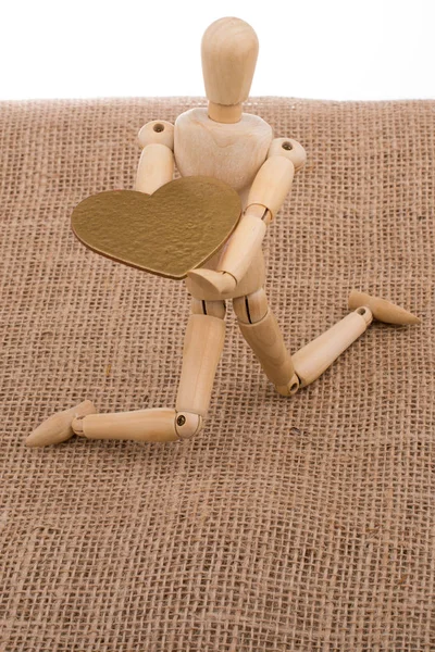 Heart Shaped Object Hand Wooden Man Toy — Stock Photo, Image