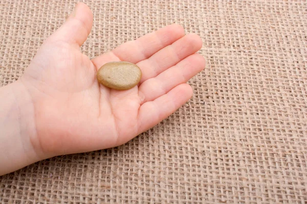 Little gold color pebble in the hand