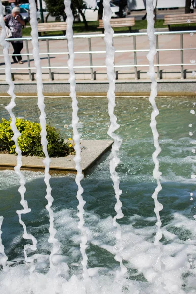 Fountains Gushing Sparkling Water Pool Park — Stock Photo, Image