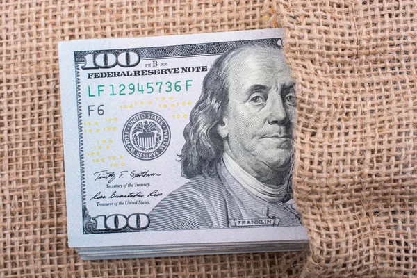 Gros Plan Visage Benjamin Franklin Sur Billet 100 Dollars — Photo