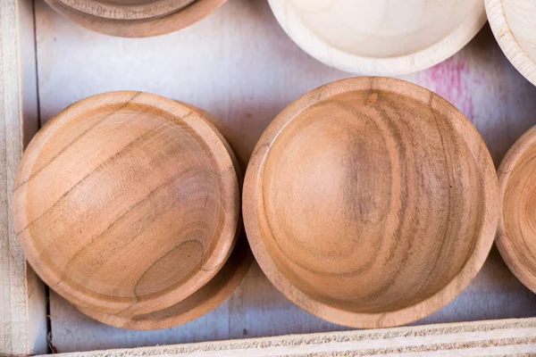 Empty bowls made of wood of brown color