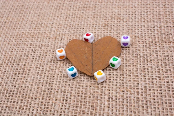 Красочные кубики с сердцем на листе — стоковое фото