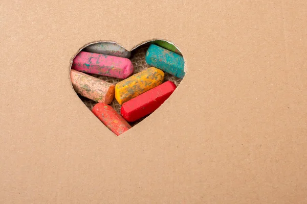 Crayons Seen Heart Shape Cut Out Cardboard — Stock Photo, Image