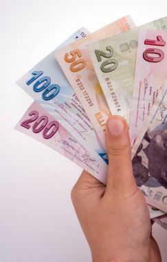 Turksh Lirası banknot elinde tutan el