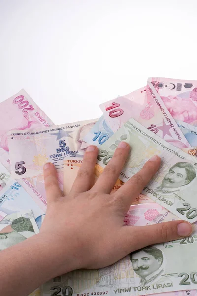 Turksh Lirası banknot elinde tutan el
