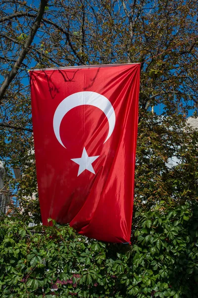 Türk ulusal bayrağı direğe asılı — Stok fotoğraf