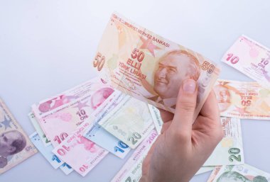 Turksh Lirası banknot elinde tutan el