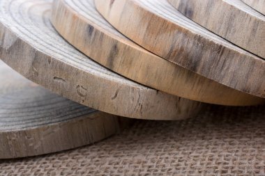 Ahşap kütük tuval üzerine ince parçalar halinde kesilmiş.