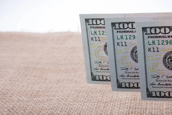 Billetes Dólares Estadounidenses Sobre Lienzo Sobre Lienzo Lino — Foto de Stock