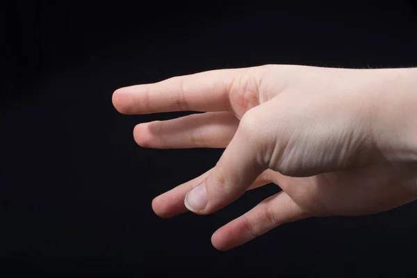 Cinco Dedos Mano Niño Parcialmente Vistos Fondo Negro — Foto de Stock