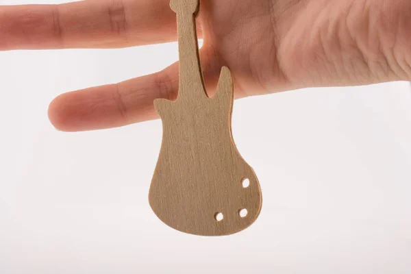 Mini Modelo Guitarra Madeira Mão Sobre Fundo Branco — Fotografia de Stock