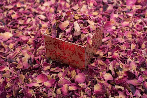 Dried  rose petals in box and as a background