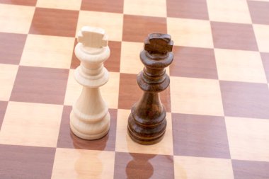 Satranç tahtasının üzerinde satranç taşları var.