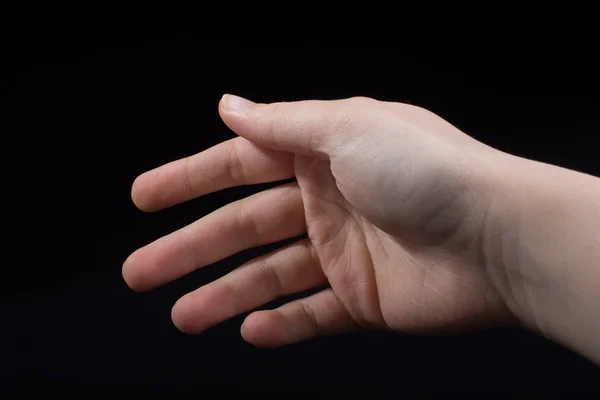 Cinco Dedos Mano Niño Parcialmente Vistos Fondo Negro — Foto de Stock