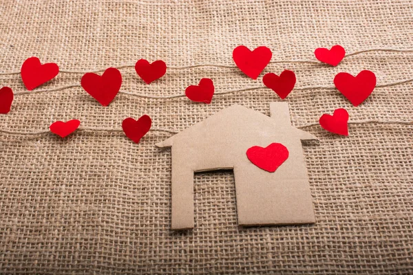 Iconos Forma Corazón Casa Papel Hilos Lino — Foto de Stock